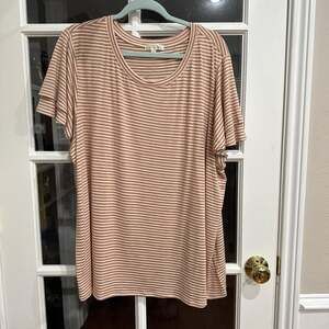 Nine Britton Pink and White Striped Flutter Sleeve Top, Women's Size 2X